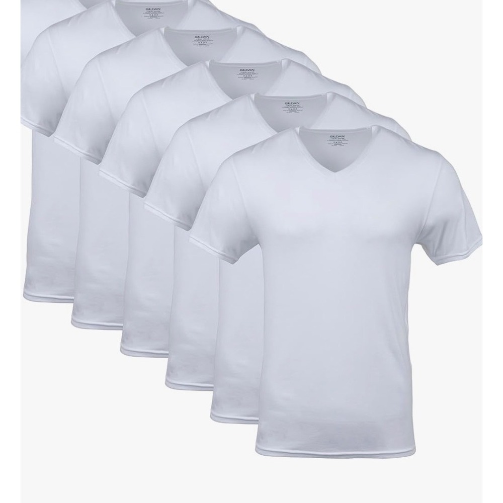 Gildan V-Neck T-Shirts‎ 5 Pack 2XL White Slim Fit Cotton G1103 Short Sleeve Tee